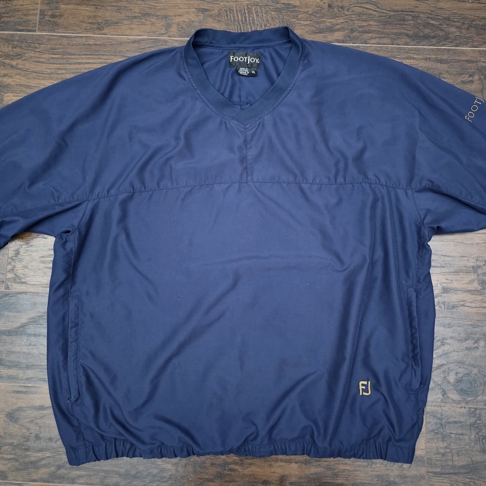 FootJoy Men's XL Navy Blue V-Neck Golf Pullover Windbreaker‎ Pockets Embroidered - Picture 2 of 9